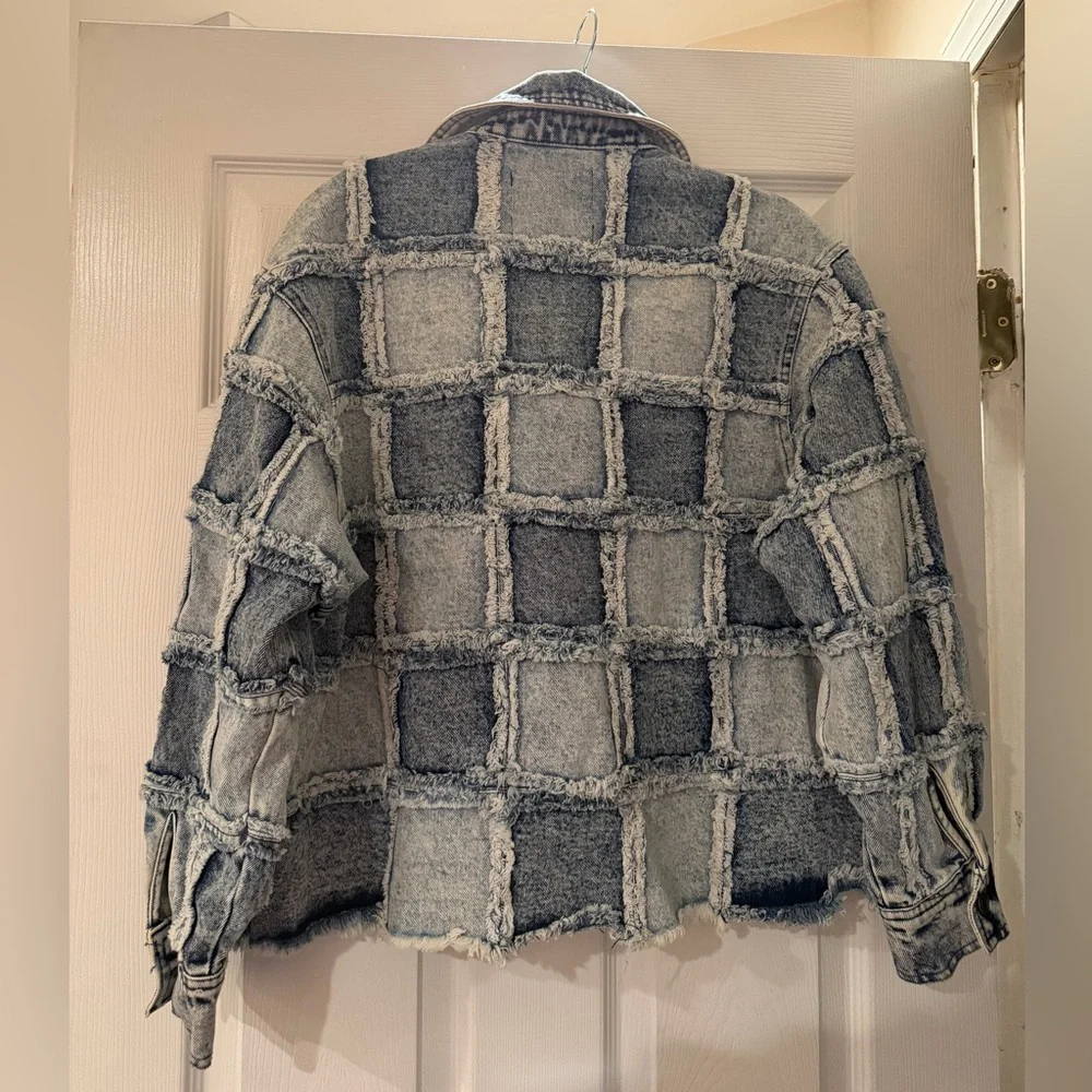 NWOT Fashion Nova Distressed Patchwork Denim Jacket - Picture 2 of 4